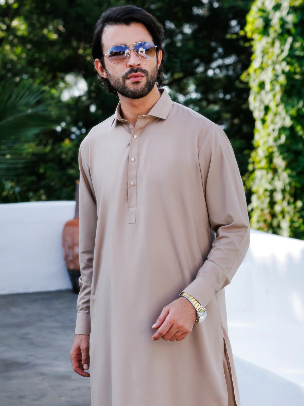LIGHT BROWN BLENDED KAMEEZ SHALWAR | ALWA-KS-511/AM-6297A - Image 2