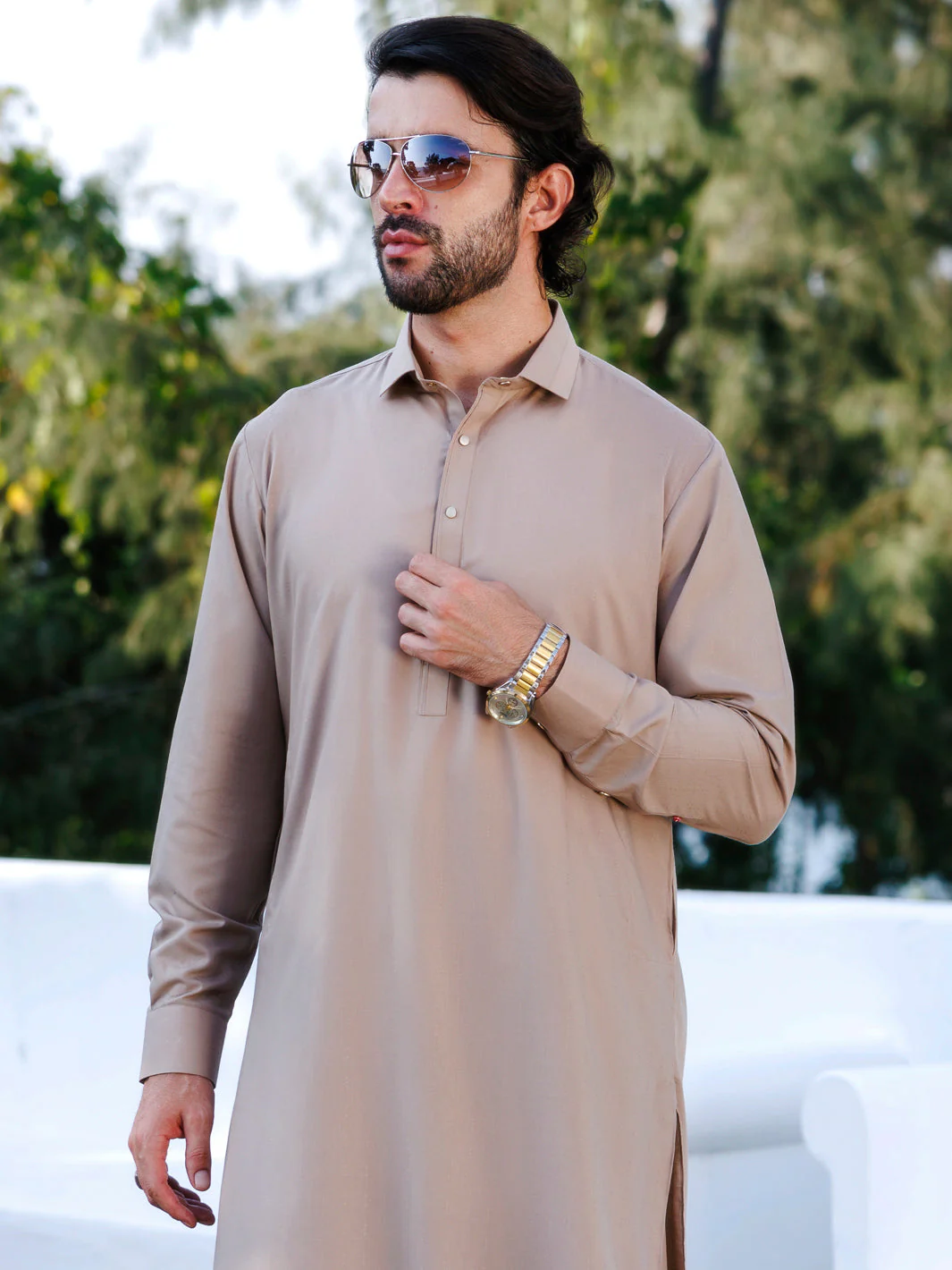 LIGHT BROWN BLENDED KAMEEZ SHALWAR | ALWA-KS-511/AM-6297A - Image 4