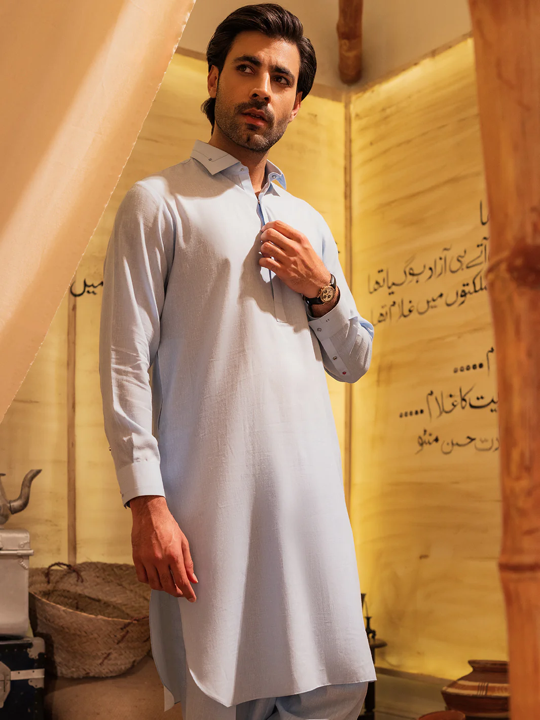 SKY BLUE BLENDED KAMEEZ SHALWAR | ALWA-KS-527/AM-6294C - Image 2