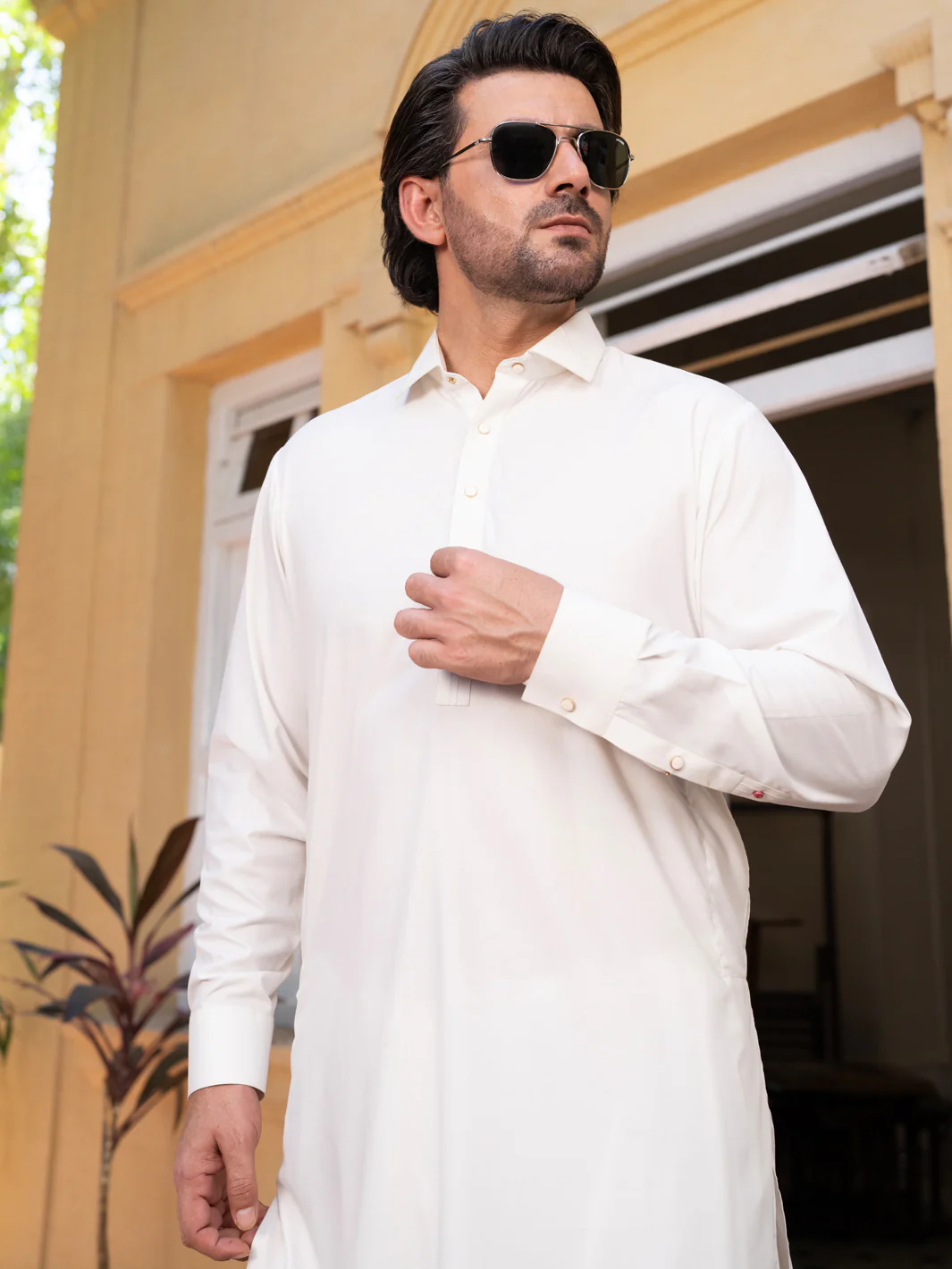 OFF WHITE BLENDED KAMEEZ SHALWAR | ALWA-KS-528/AM-6287A - Image 2