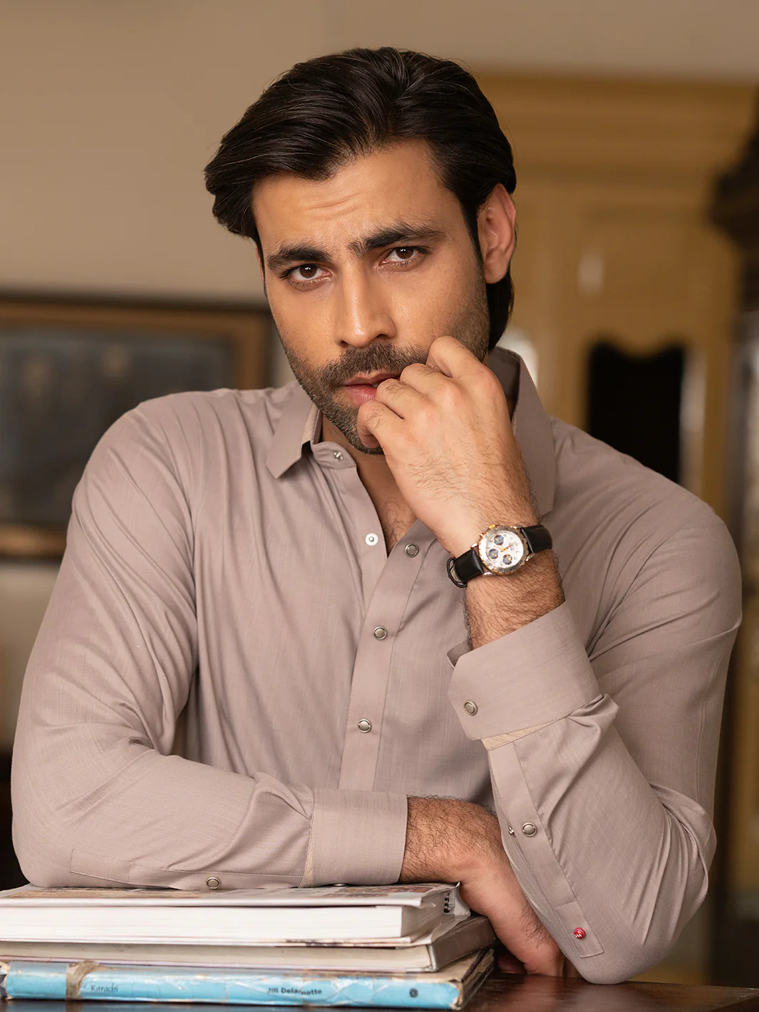 LIGHT BROWN BLENDED KAMEEZ SHALWAR | ALWA-KS-529/AM-6289B - Image 3