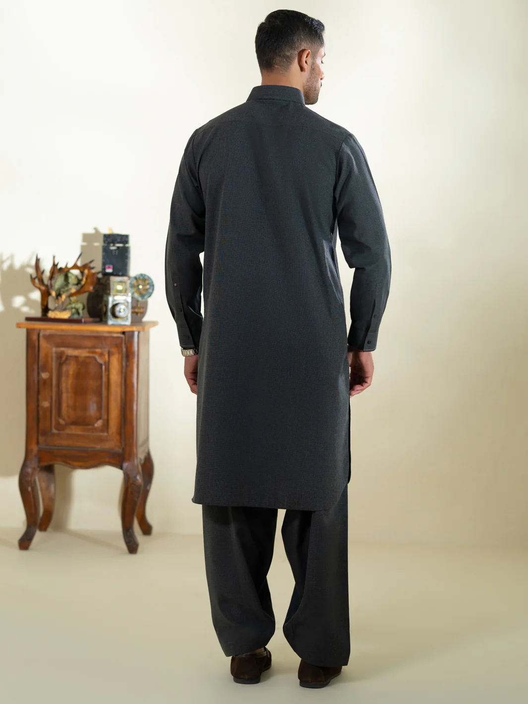 CHARCOAL GREY BLENDED KAMEEZ SHALWAR | ALWA-KS-570/AM-6342C - Image 3