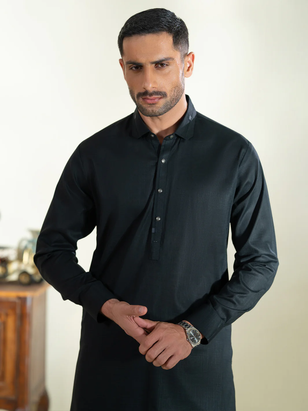 BLACK COTTON KAMEEZ SHALWAR | ALWA-KS-573/AM-6348C - Image 2