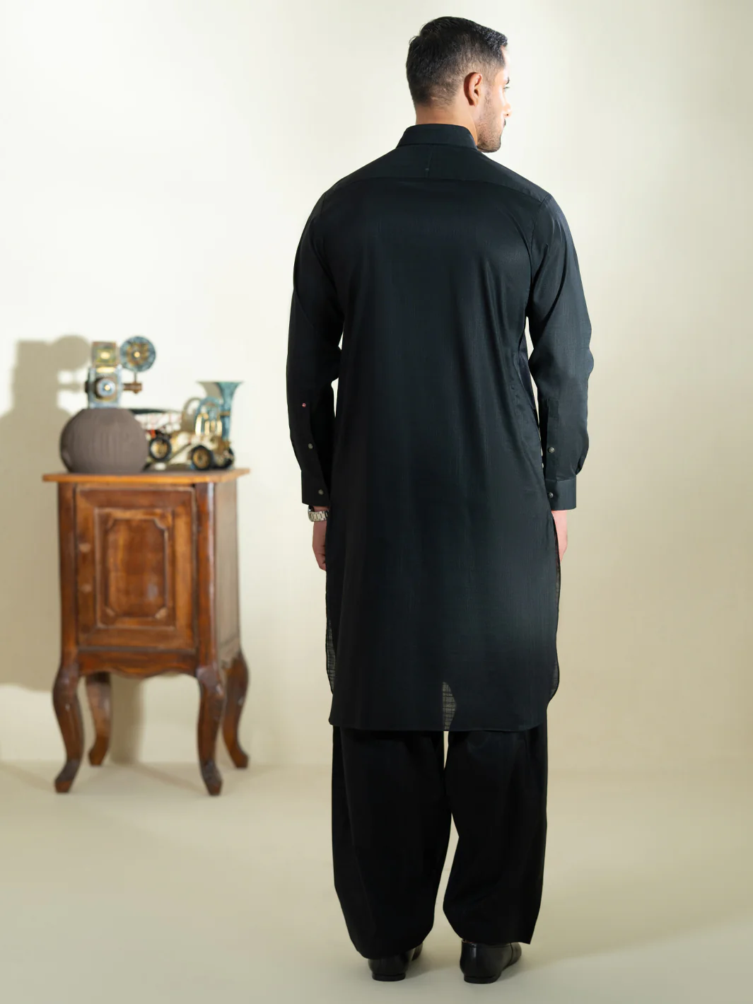 BLACK COTTON KAMEEZ SHALWAR | ALWA-KS-573/AM-6348C - Image 3