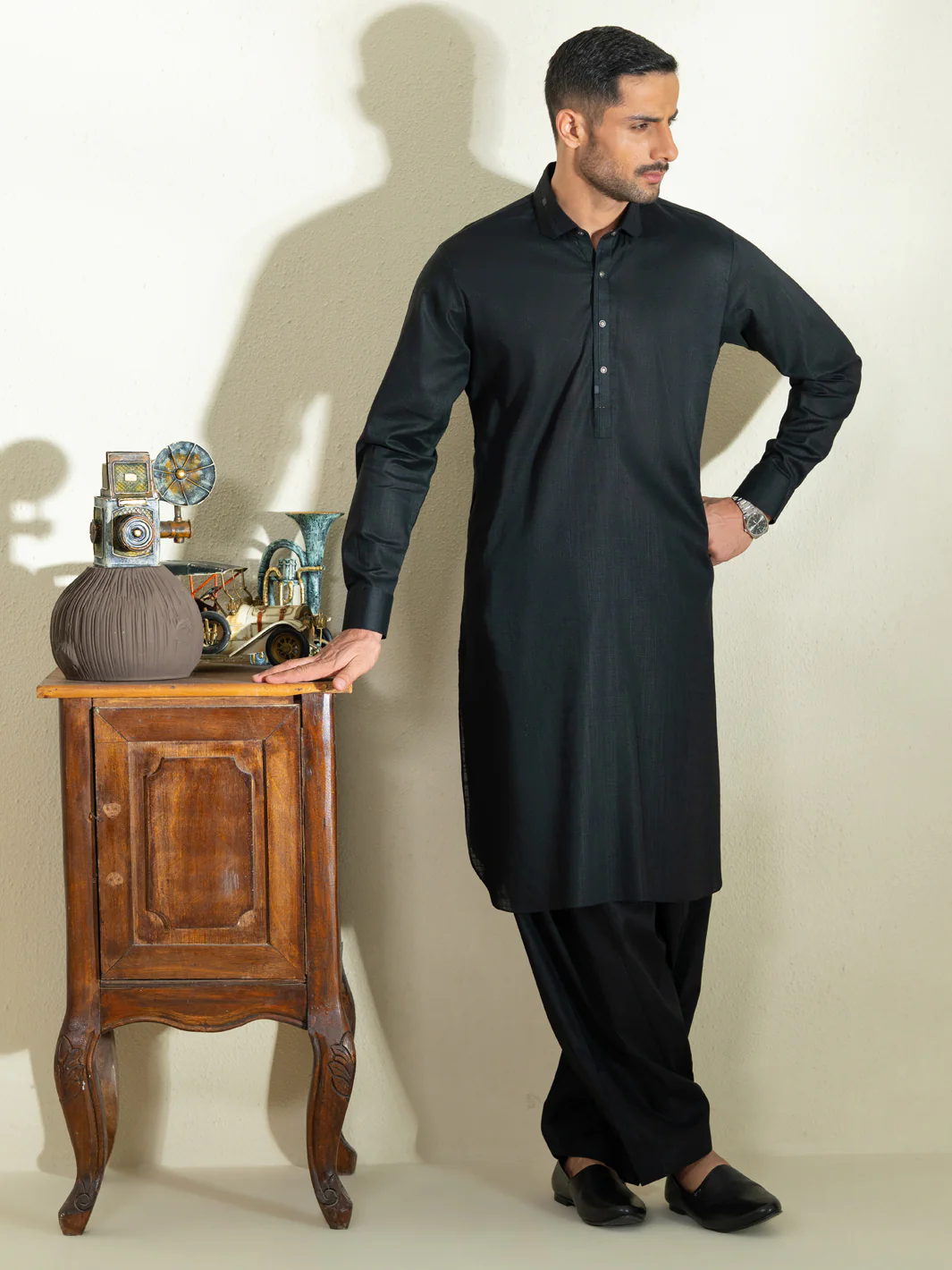 BLACK COTTON KAMEEZ SHALWAR | ALWA-KS-573/AM-6348C - Image 5