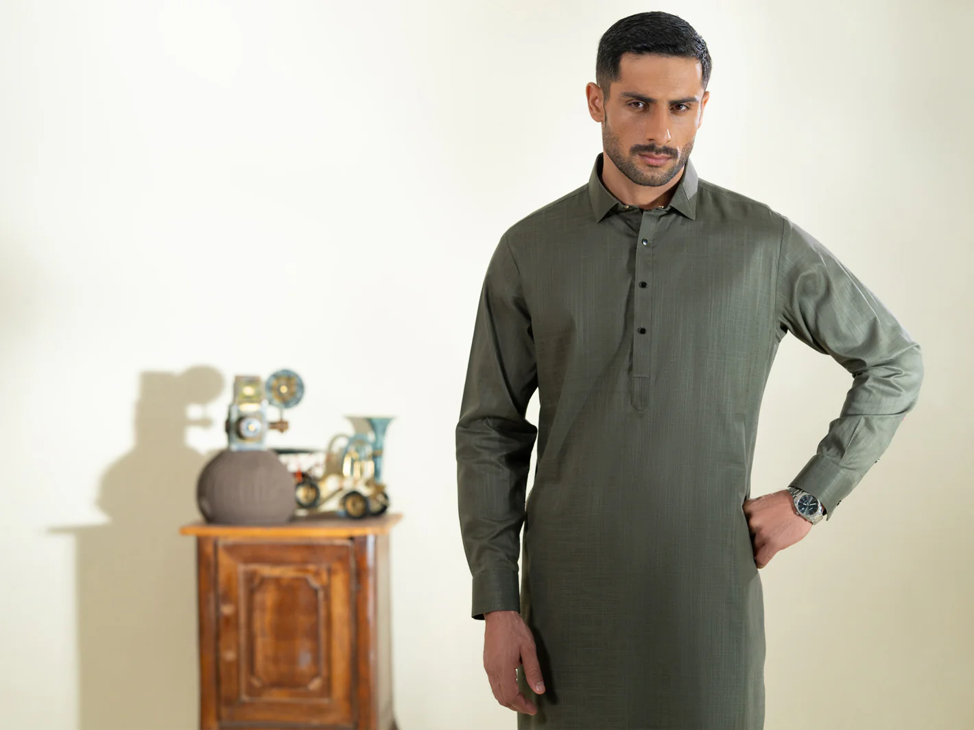 GREEN COTTON KAMEEZ SHALWAR | ALWA-KS-578/AM-6348B - Image 4