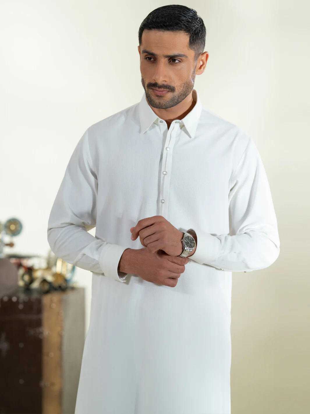 OFF WHITE BLENDED KAMEEZ SHALWAR | ALWA-KS-579/AM-6342A - Image 2