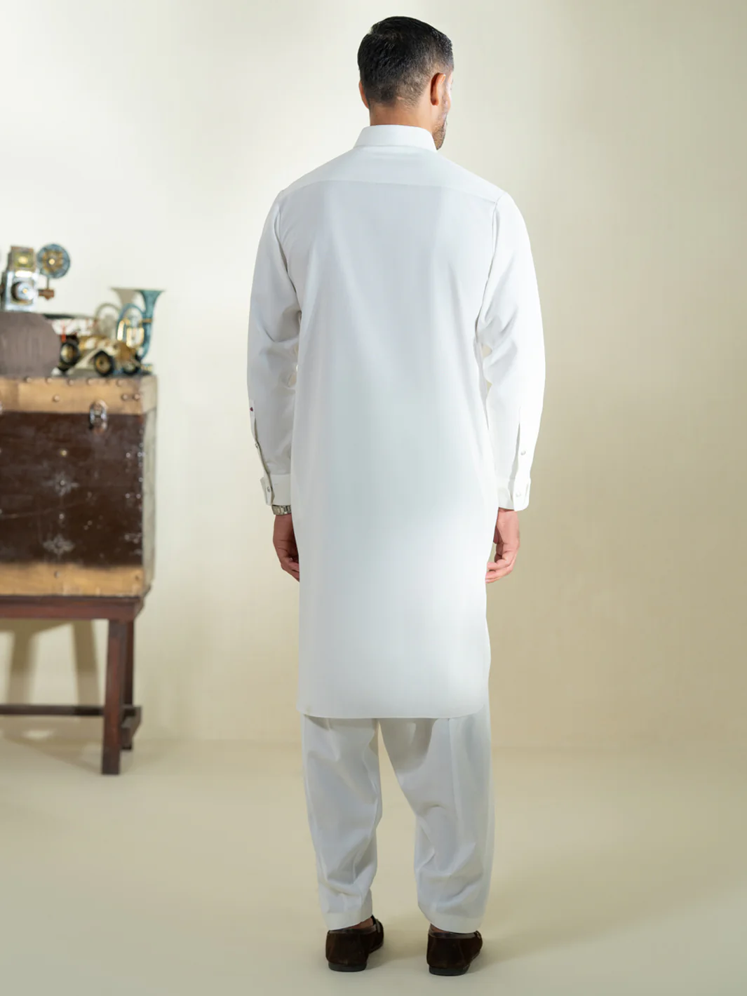 OFF WHITE BLENDED KAMEEZ SHALWAR | ALWA-KS-579/AM-6342A - Image 3