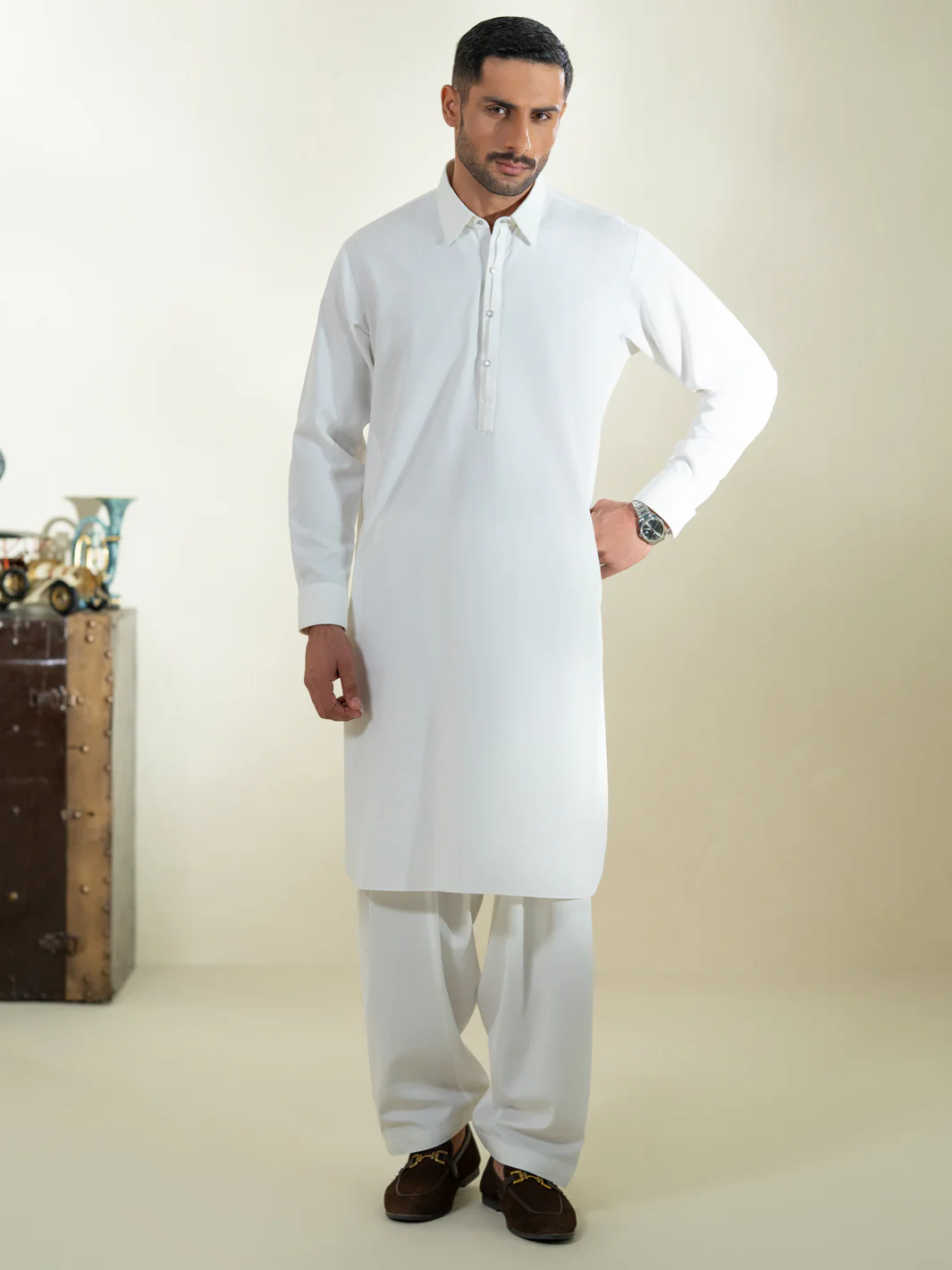 OFF WHITE BLENDED KAMEEZ SHALWAR | ALWA-KS-579/AM-6342A - Image 5