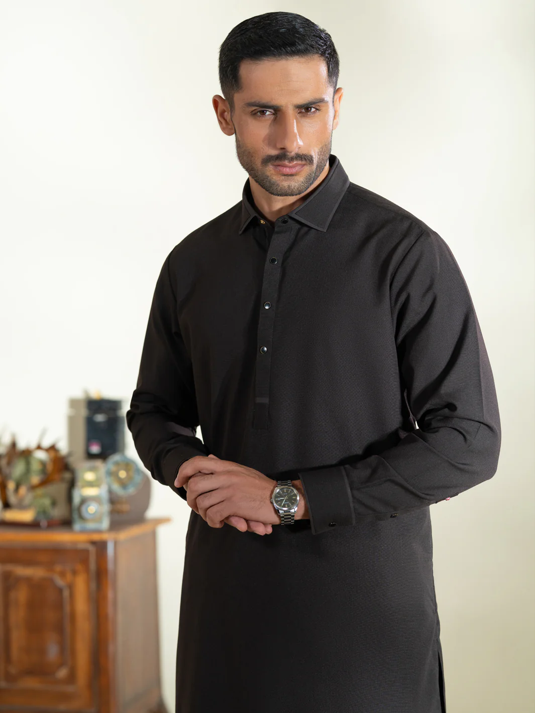 DARK BROWN BLENDED KAMEEZ SHALWAR | ALWA-KS-582/AM-6342D - Image 2
