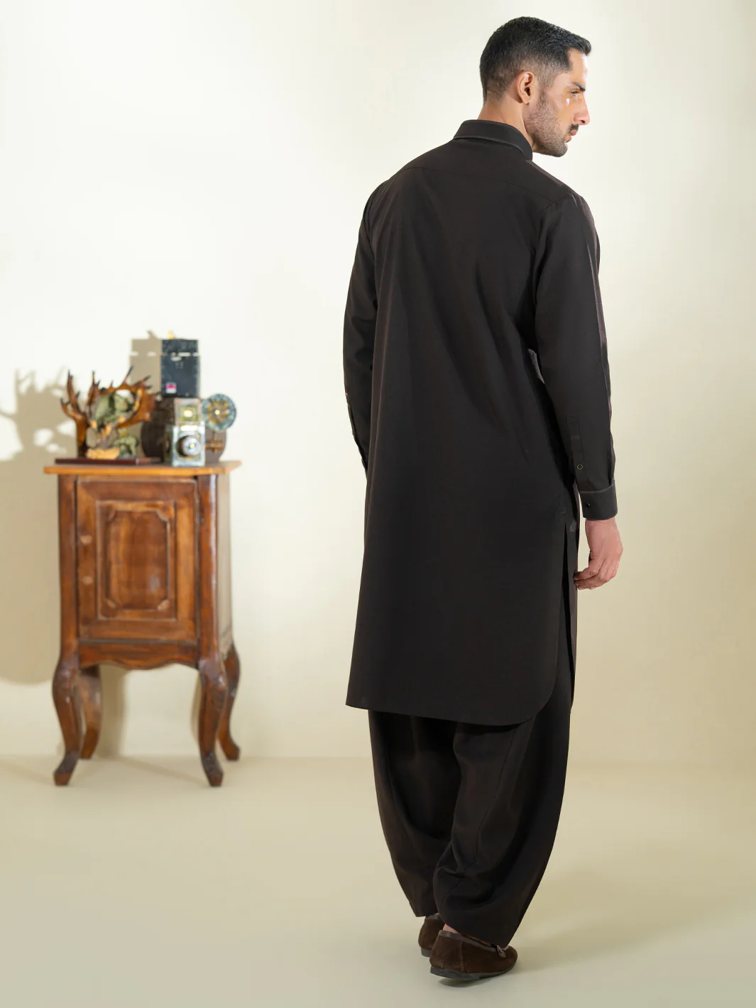DARK BROWN BLENDED KAMEEZ SHALWAR | ALWA-KS-582/AM-6342D - Image 3