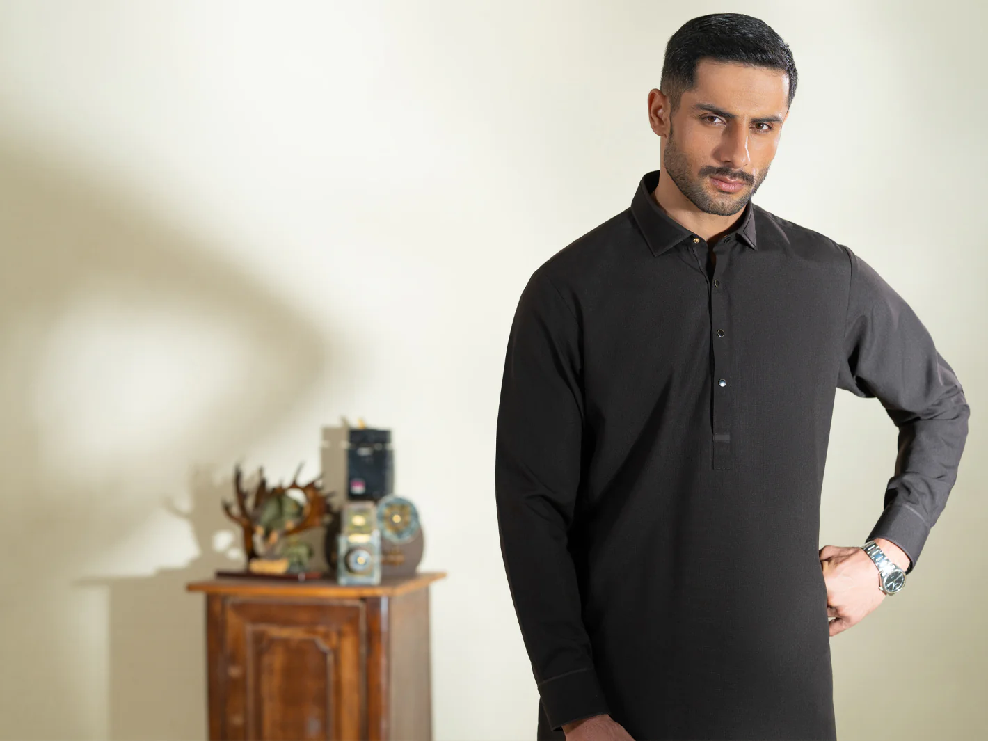 DARK BROWN BLENDED KAMEEZ SHALWAR | ALWA-KS-582/AM-6342D - Image 4