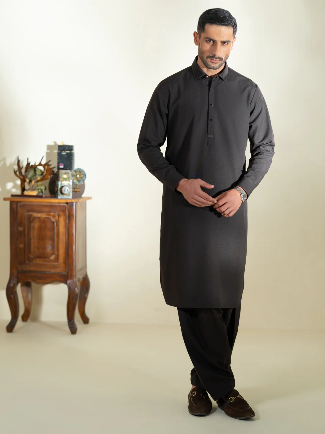 DARK BROWN BLENDED KAMEEZ SHALWAR | ALWA-KS-582/AM-6342D - Image 6