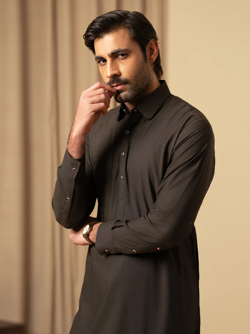 DARK BROWN COTTON KAMEEZ SHALWAR | ALWA-KS-587/AM-6345C - Image 2