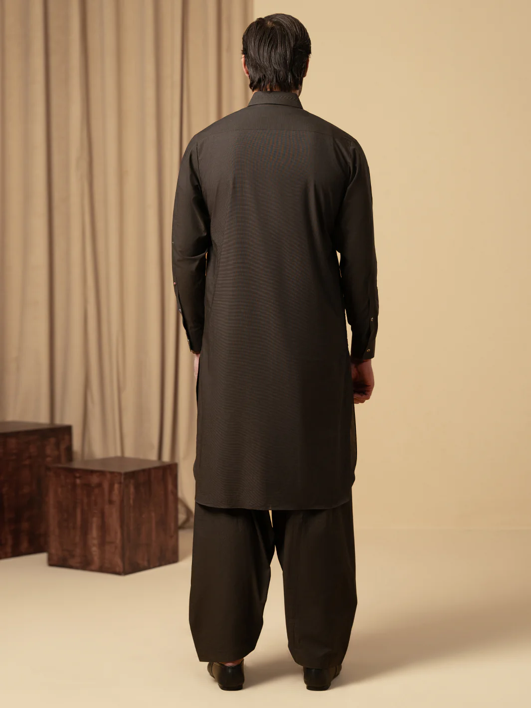 DARK BROWN COTTON KAMEEZ SHALWAR | ALWA-KS-587/AM-6345C - Image 3