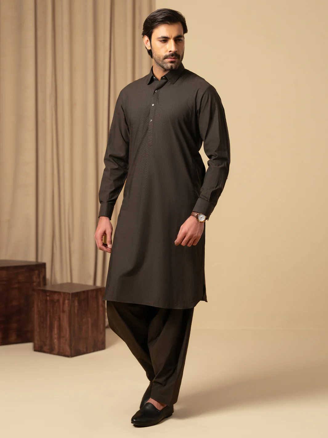 DARK BROWN COTTON KAMEEZ SHALWAR | ALWA-KS-587/AM-6345C - Image 5
