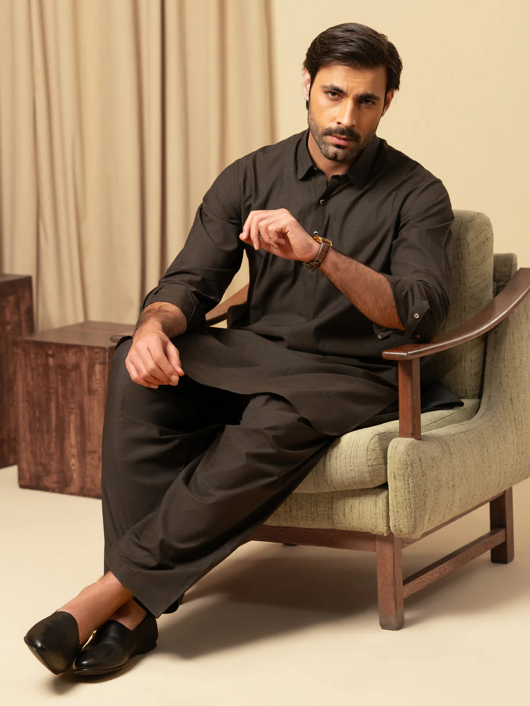 DARK BROWN COTTON KAMEEZ SHALWAR | ALWA-KS-587/AM-6345C - Image 6