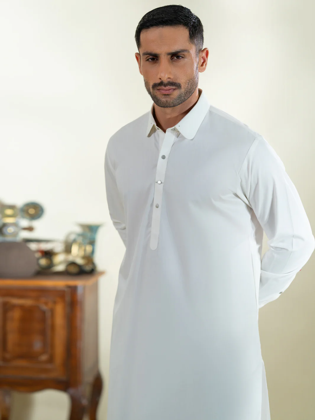 WHITE BLENDED KAMEEZ SHALWAR | ALWA-KS-592/AM-15067A - Image 2