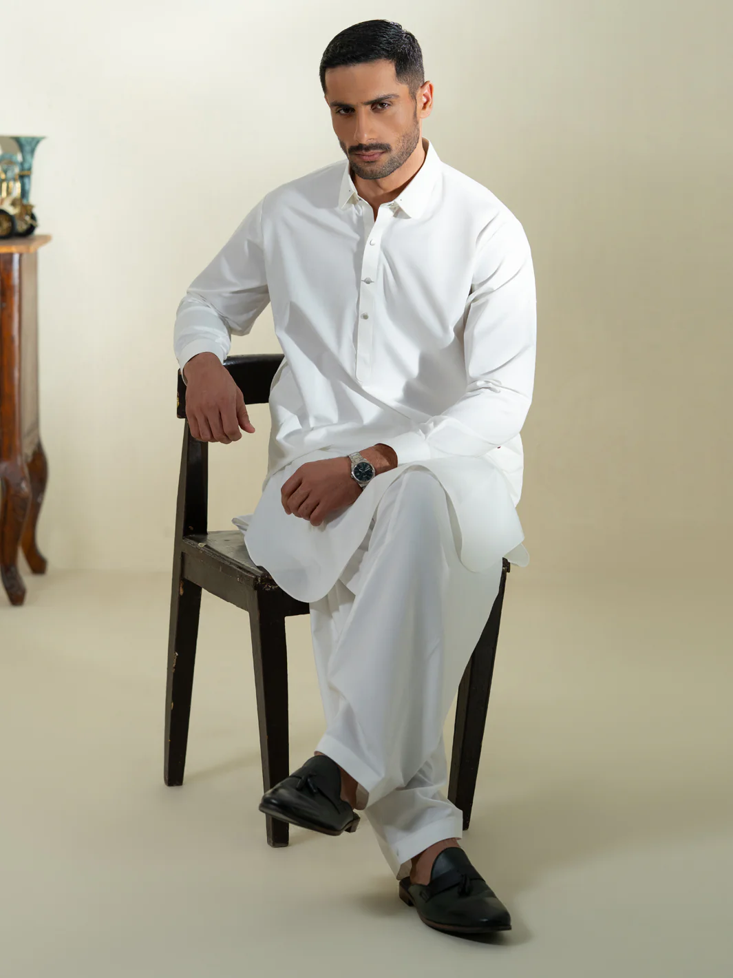 WHITE BLENDED KAMEEZ SHALWAR | ALWA-KS-592/AM-15067A - Image 4