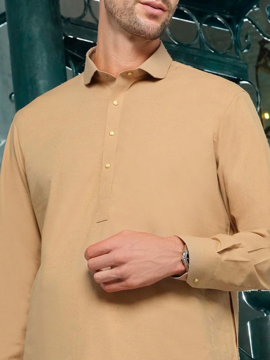 BEIGE BLENDED KAMEEZ SHALWAR | ALWA-KS-US-186/AM-805B - Image 2