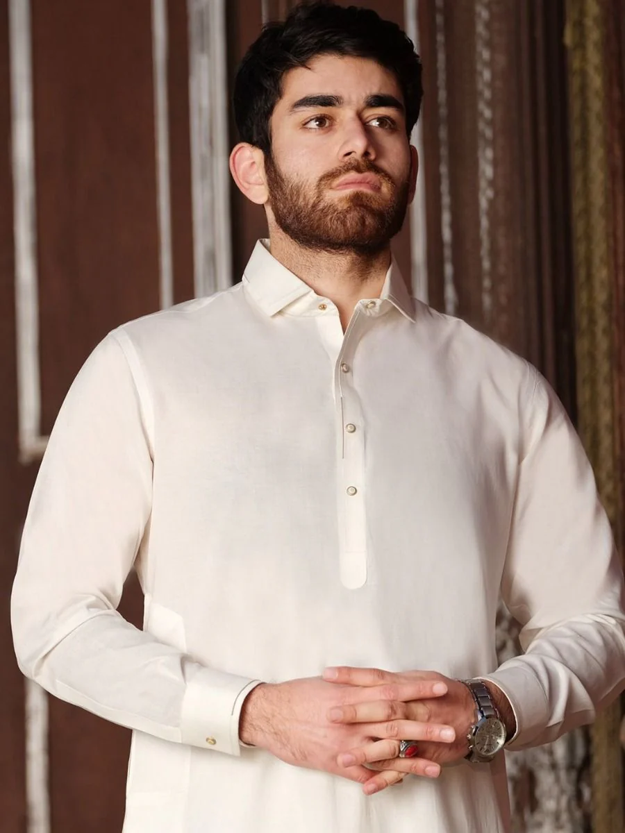 WHITE TETRON COTTON KAMEEZ SHALWAR | ALWA-KS-US-191 V-3 2020 - Image 2