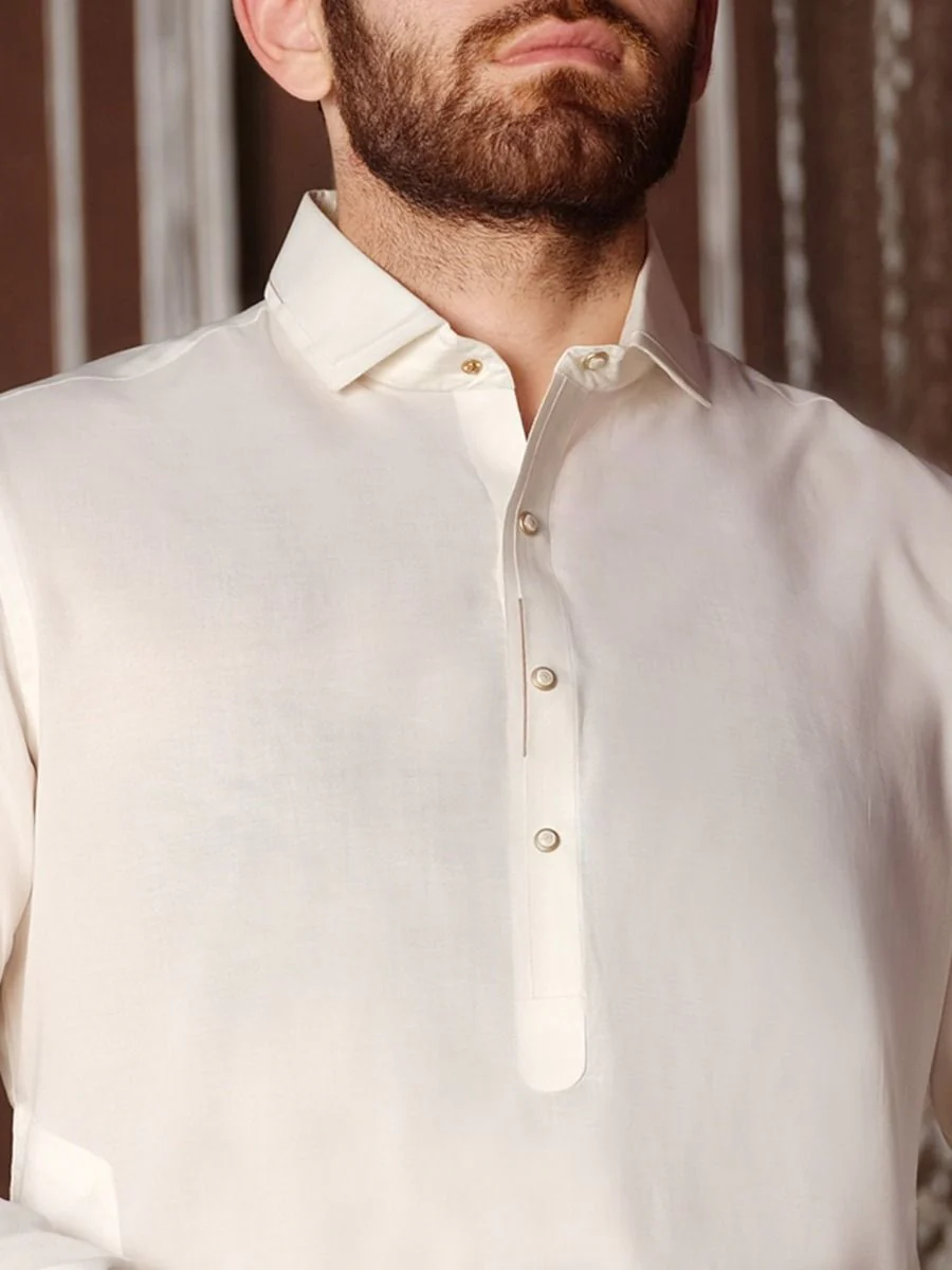 WHITE TETRON COTTON KAMEEZ SHALWAR | ALWA-KS-US-191 V-3 2020 - Image 3