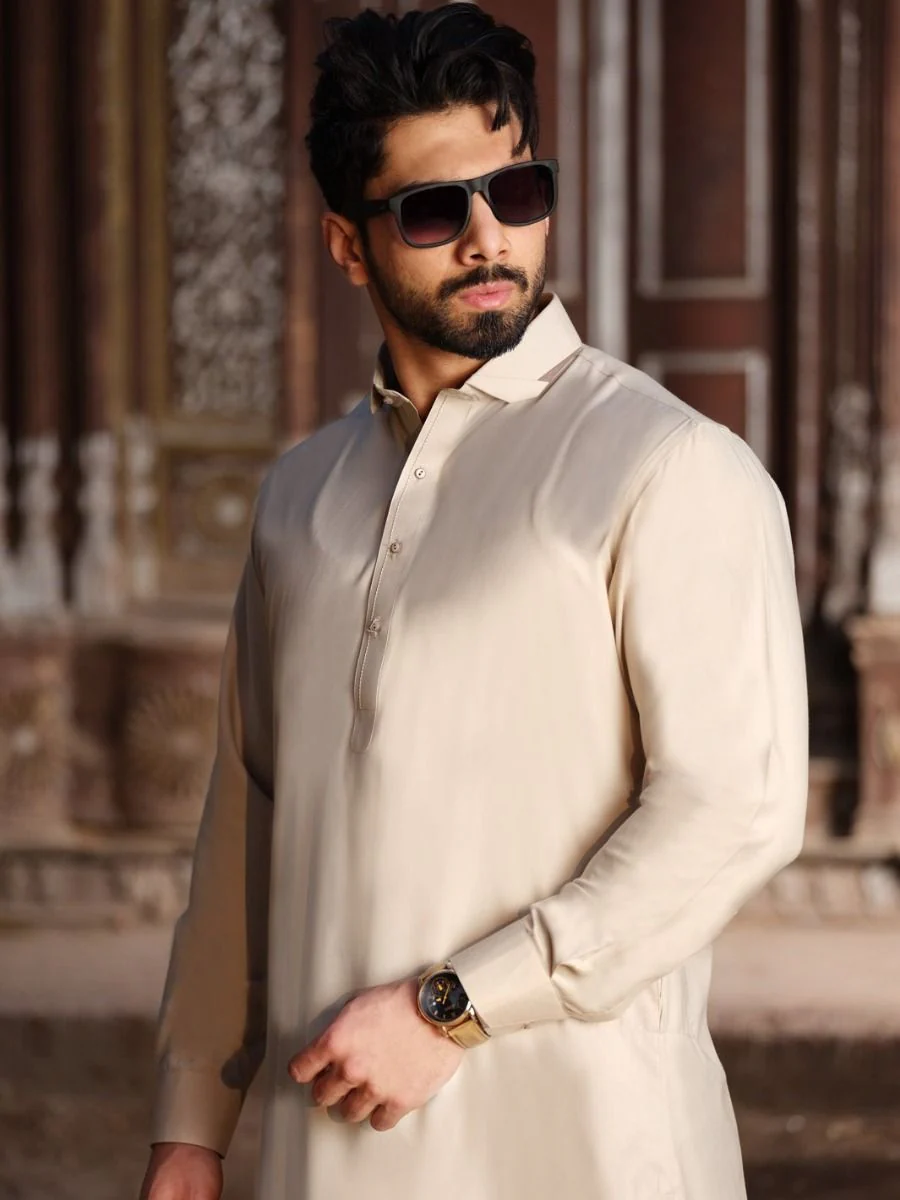 BEIGE VISCOSE KAMEEZ SHALWAR | ALWA-KS-US-192 V-3 2020 - Image 3