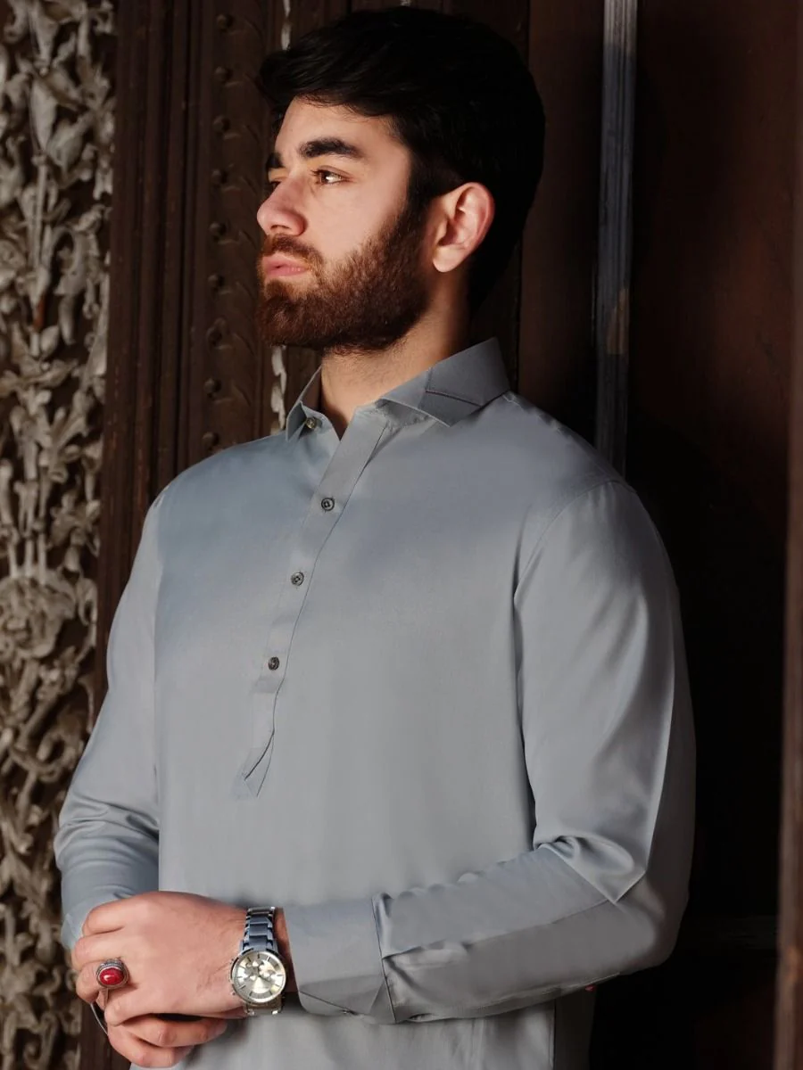 ASH BLUE VISCOSE KAMEEZ SHALWAR | ALWA-KS-US-193 V-3 2020 - Image 3