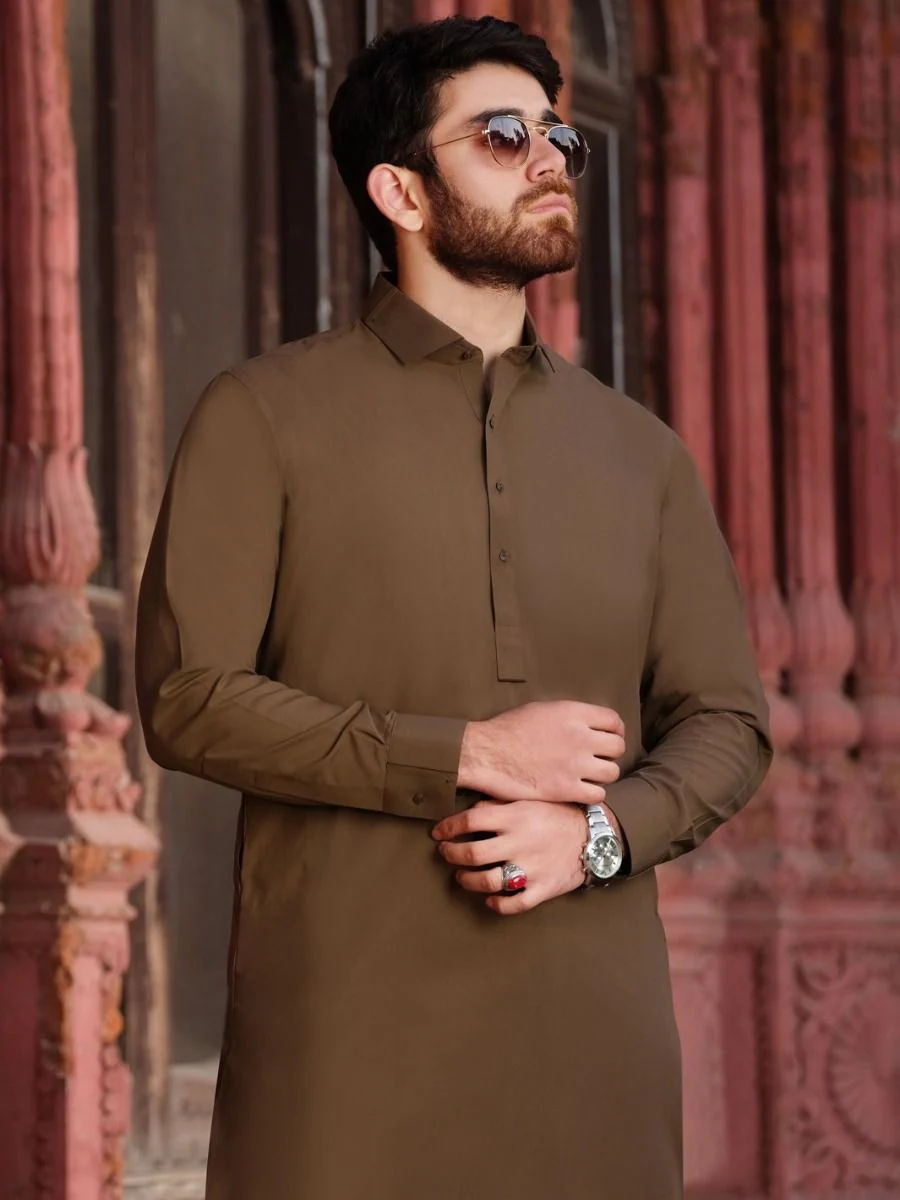 BROWN SPUN KAMEEZ SHALWAR | ALWA-KS-US-195 V-3 2020 - Image 3