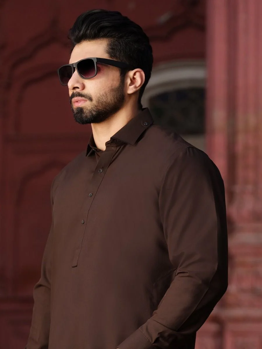 DARK BROWN SPUN KAMEEZ SHALWAR | ALWA-KS-US-196 V-3 2020 - Image 3