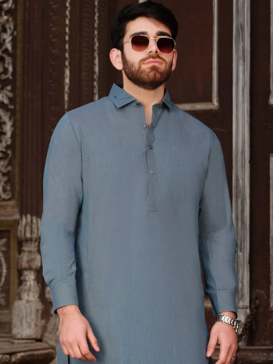 LIGHT BLUE VISCOSE KAMEEZ SHALWAR | ALWA-KS-US-201 V-3 2020 - Image 2