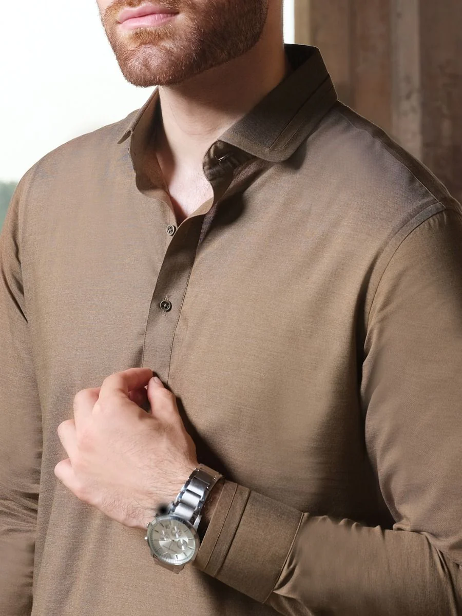 BROWN VISCOSE KAMEEZ SHALWAR | ALWA-KS-US-208 V-4 2020 - Image 3