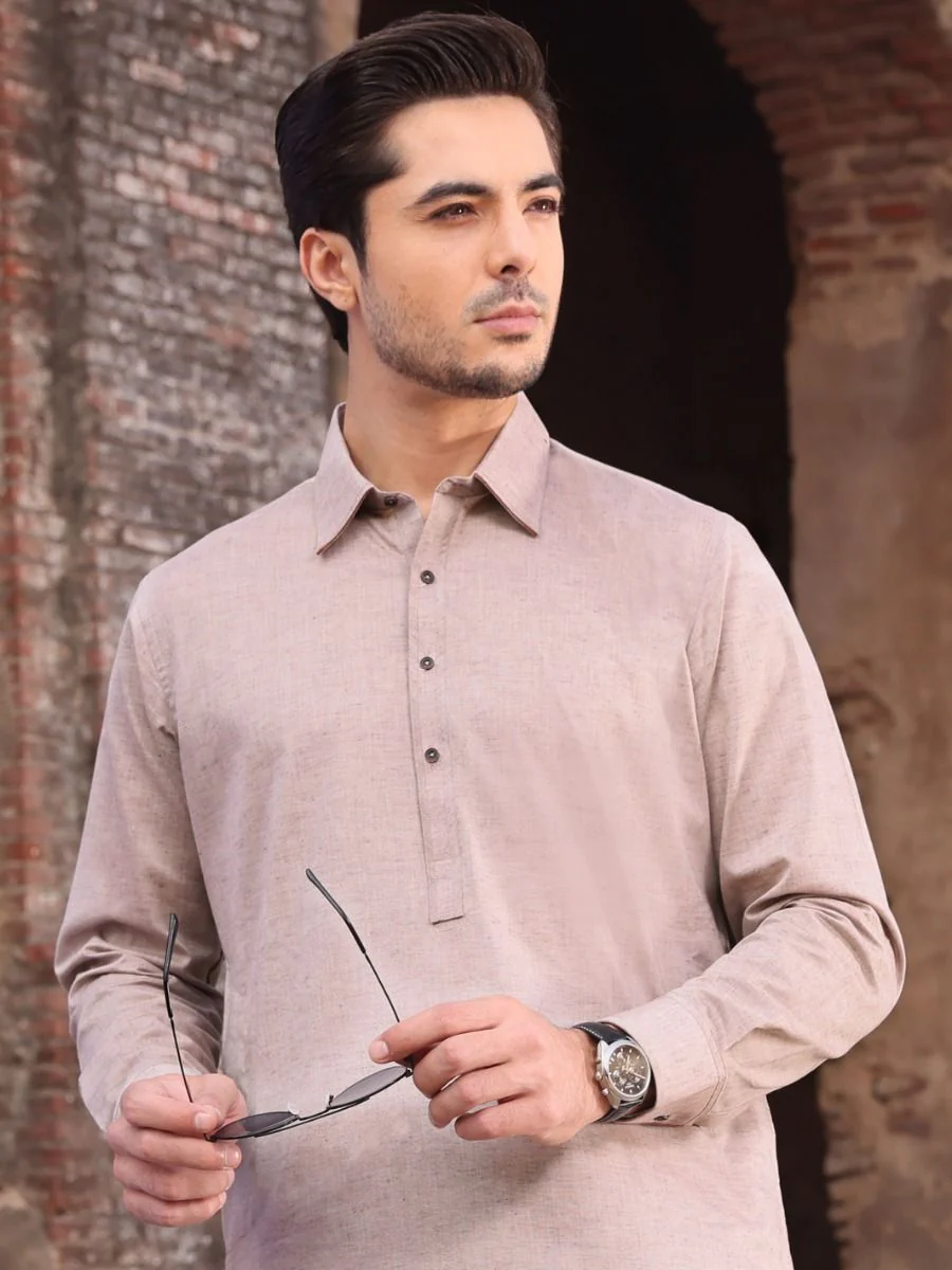 LIGHT BROWN COTTON KAMEEZ SHALWAR | ALWA-KS-US-218 V-2 2021 - Image 2