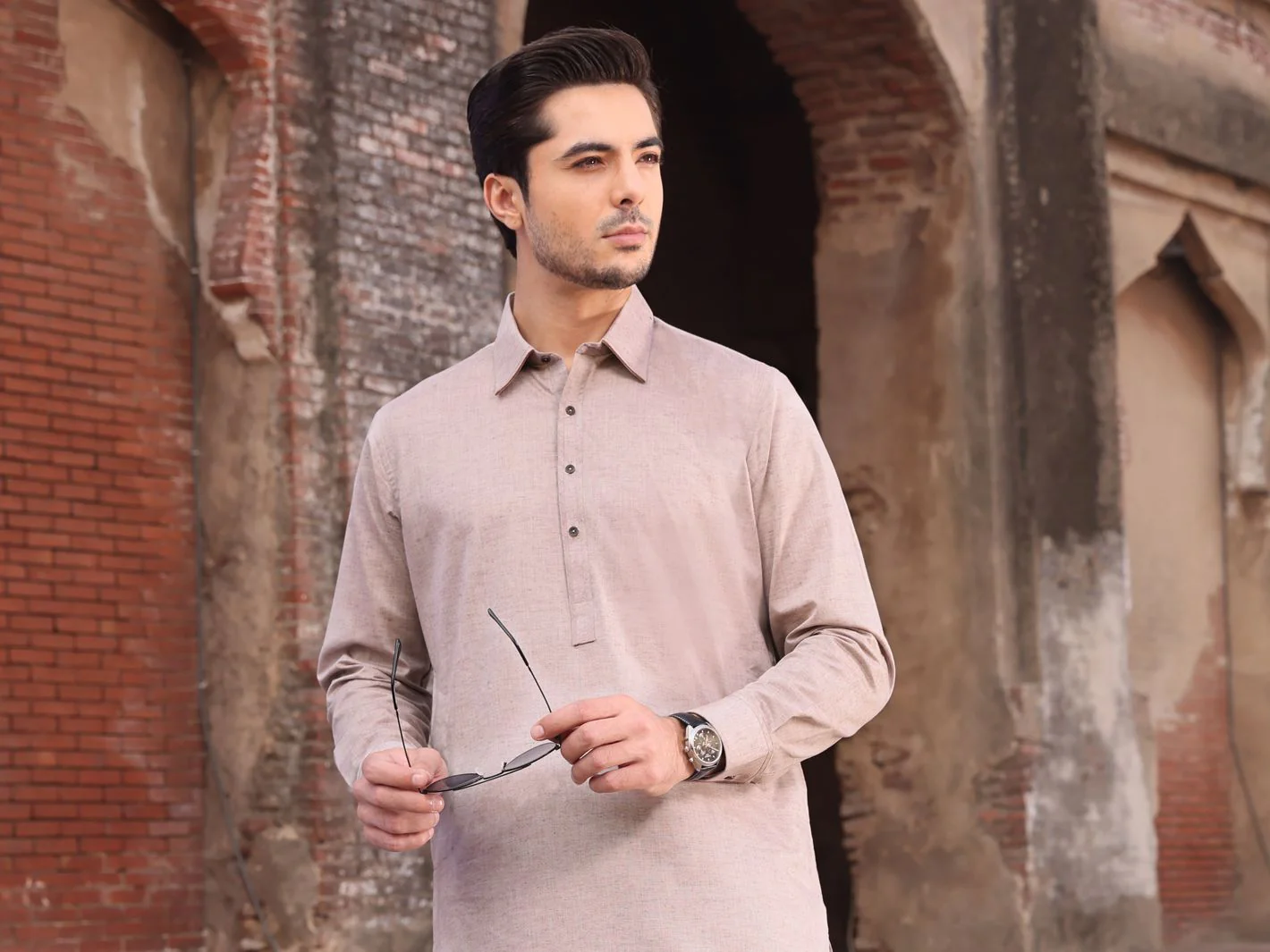 LIGHT BROWN COTTON KAMEEZ SHALWAR | ALWA-KS-US-218 V-2 2021 - Image 3