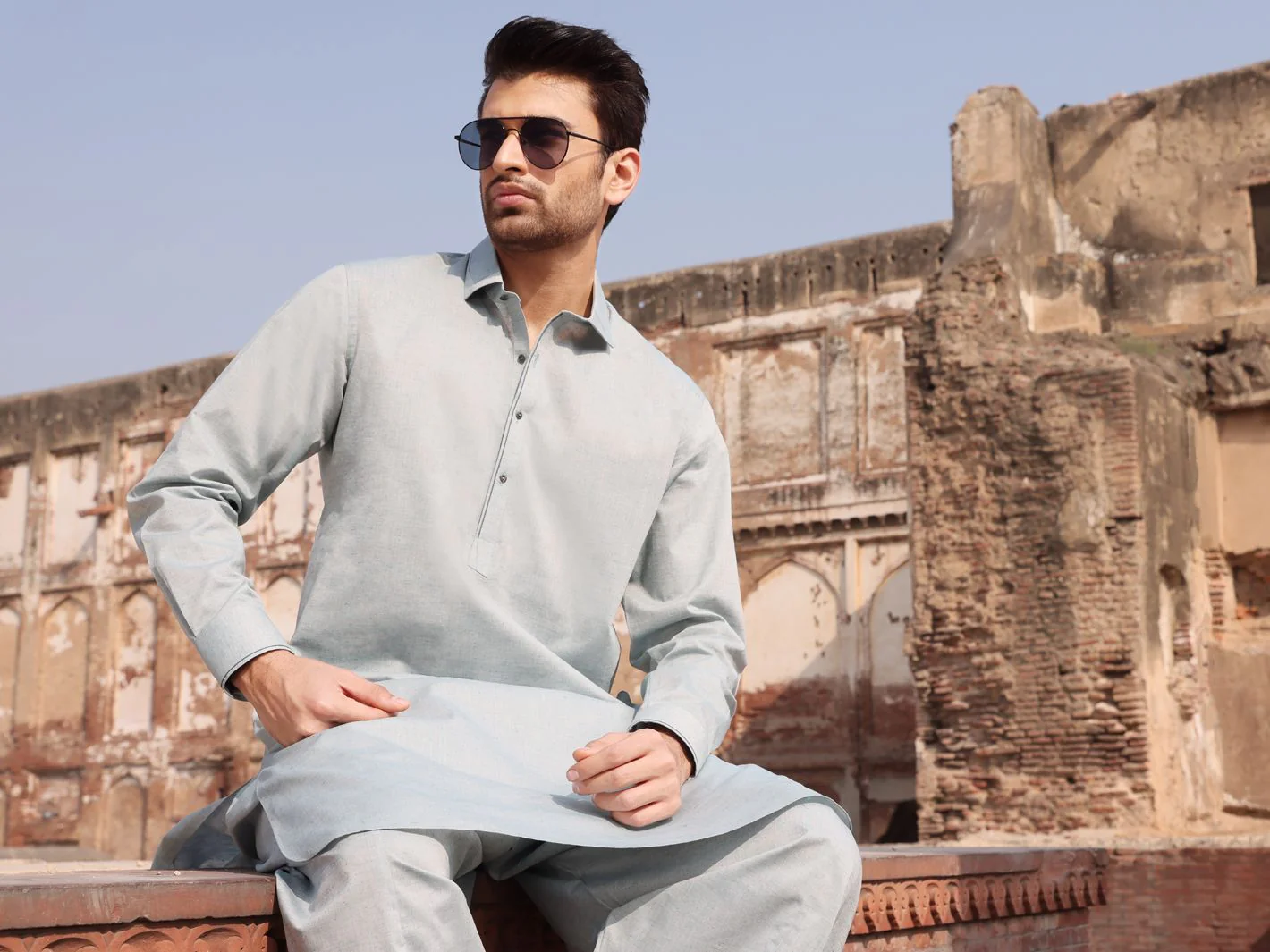 LIGHT BLUE COTTON KAMEEZ SHALWAR | ALWA-KS-US-222 V-2 2021 - Image 3