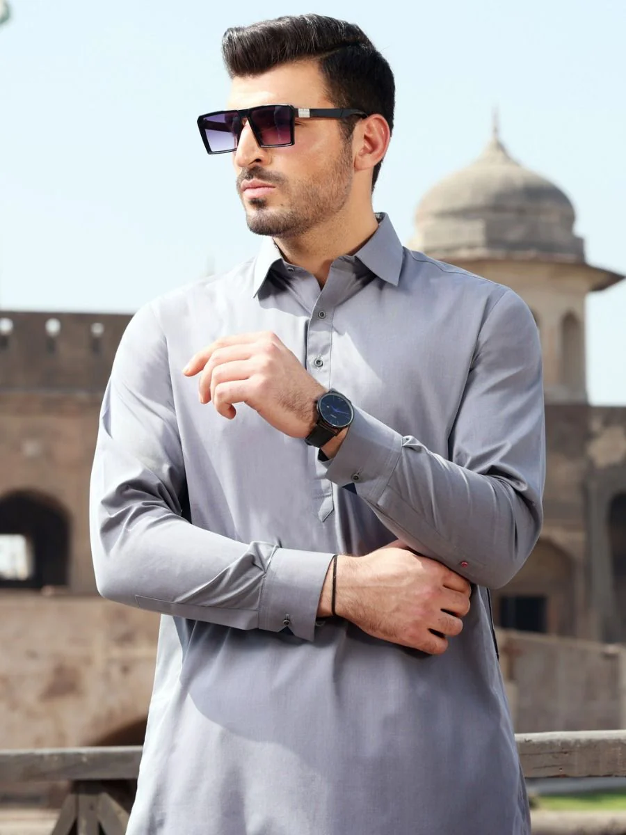 LIGHT GREY COTTON KAMEEZ SHALWAR | ALWA-KS-US-229 V-2 2021 - Image 2