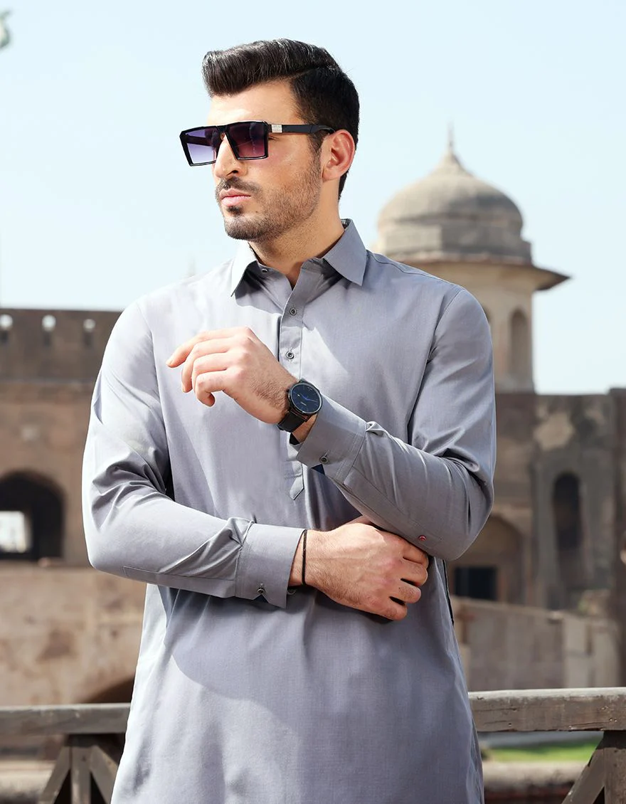 GREY COTTON KAMEEZ SHALWAR | ALWA-KS-US-229A V-2 2021 - Image 3