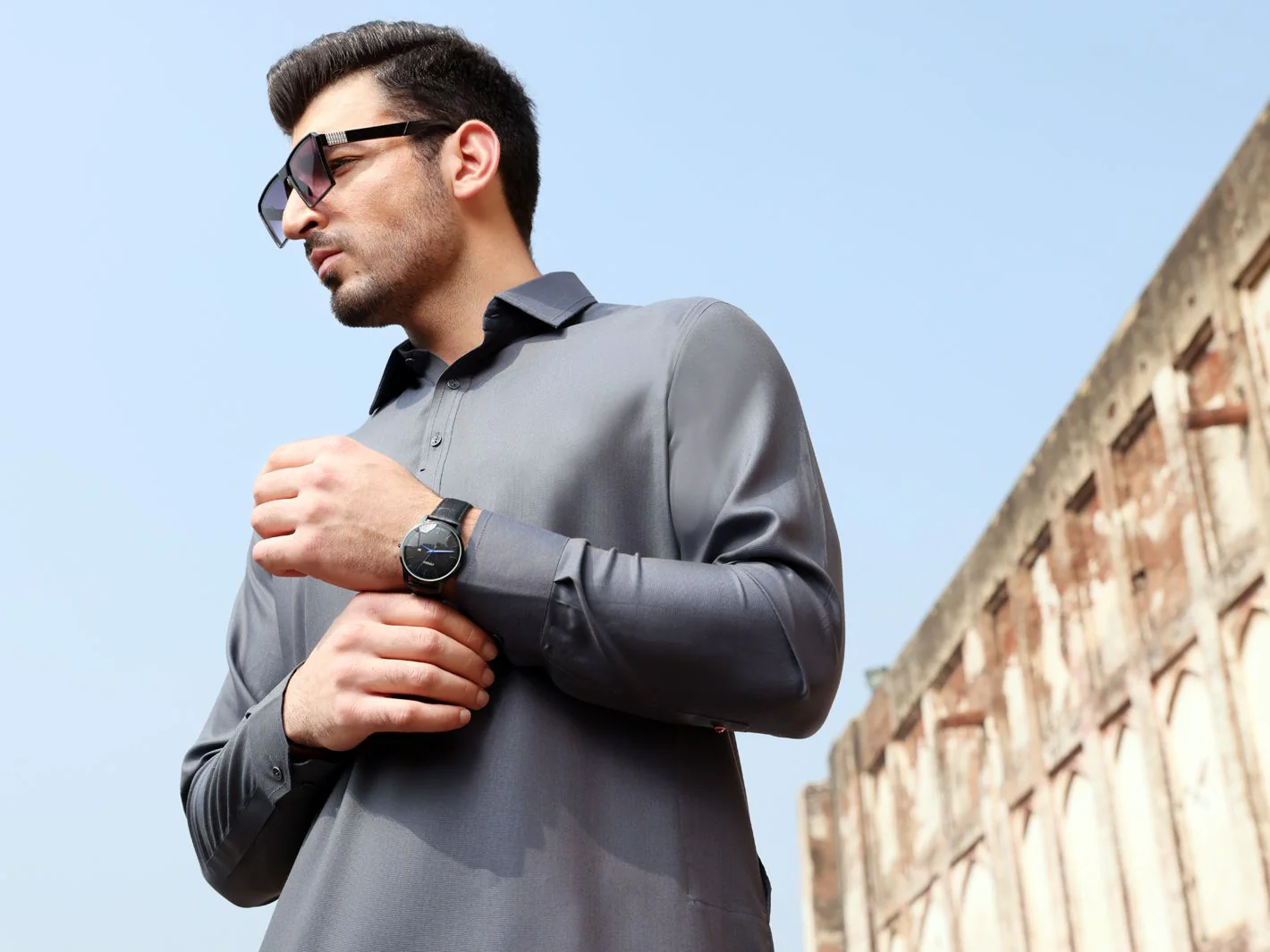 GREY VISCOSE KAMEEZ SHALWAR | ALWA-KS-US-236A V-2 2021 - Image 3