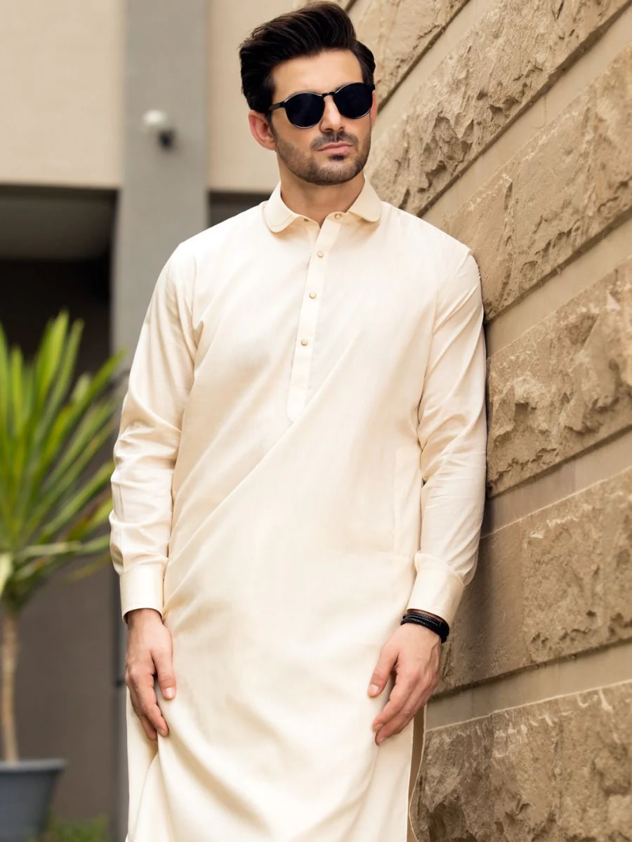 OFF WHITE COTTON KAMEEZ SHALWAR | ALWA-KS-US-244/AM-896B - Image 3
