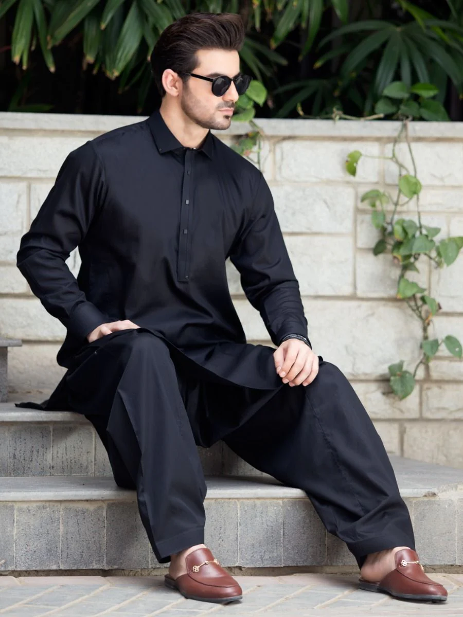 BLACK COTTON KAMEEZ SHALWAR | ALWA-KS-US-246/AM-896E - Image 2