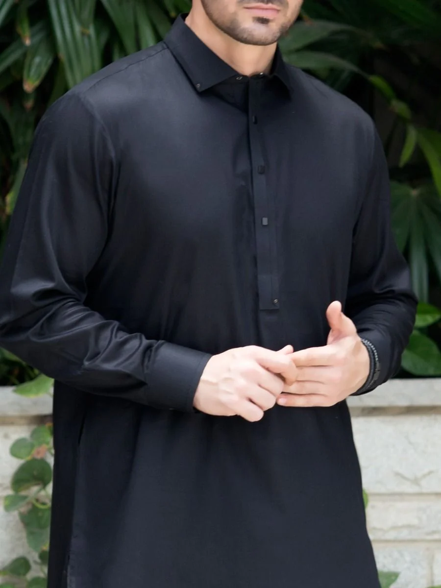 BLACK COTTON KAMEEZ SHALWAR | ALWA-KS-US-246/AM-896E - Image 3