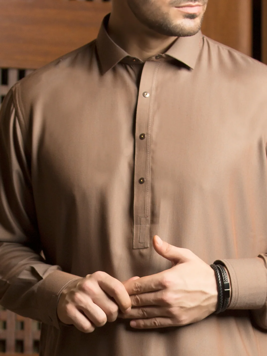 LIGHT BROWN VISCOSE KAMEEZ SHALWAR | ALWA-KS-US-247/AM-897B - Image 2