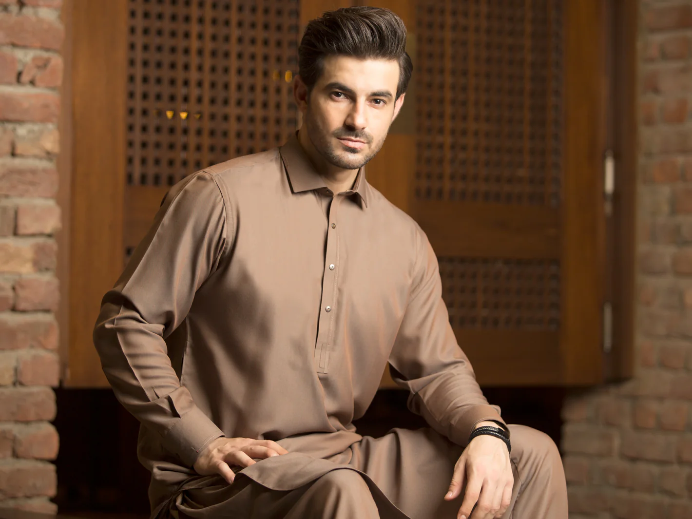 LIGHT BROWN VISCOSE KAMEEZ SHALWAR | ALWA-KS-US-247/AM-897B - Image 3