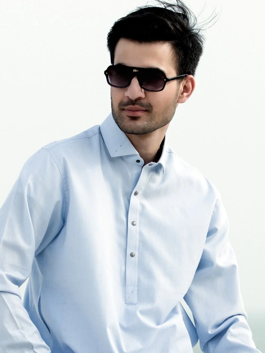LIGHT BLUE COTTON KAMEEZ SHALWAR | ALWA-KS-US-250/AM-899A - Image 2