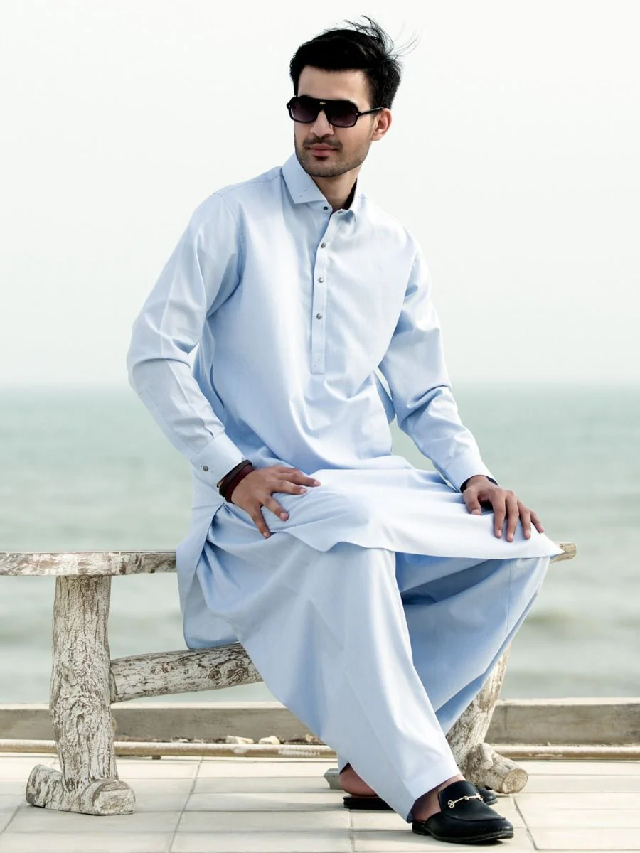 LIGHT BLUE COTTON KAMEEZ SHALWAR | ALWA-KS-US-250/AM-899A - Image 3