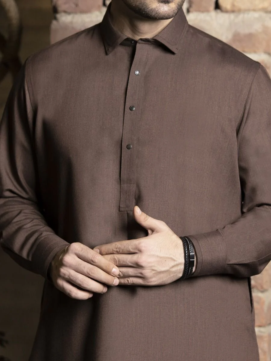 BROWN VISCOSE KAMEEZ SHALWAR | ALWA-KS-US-260/AM-912A - Image 2