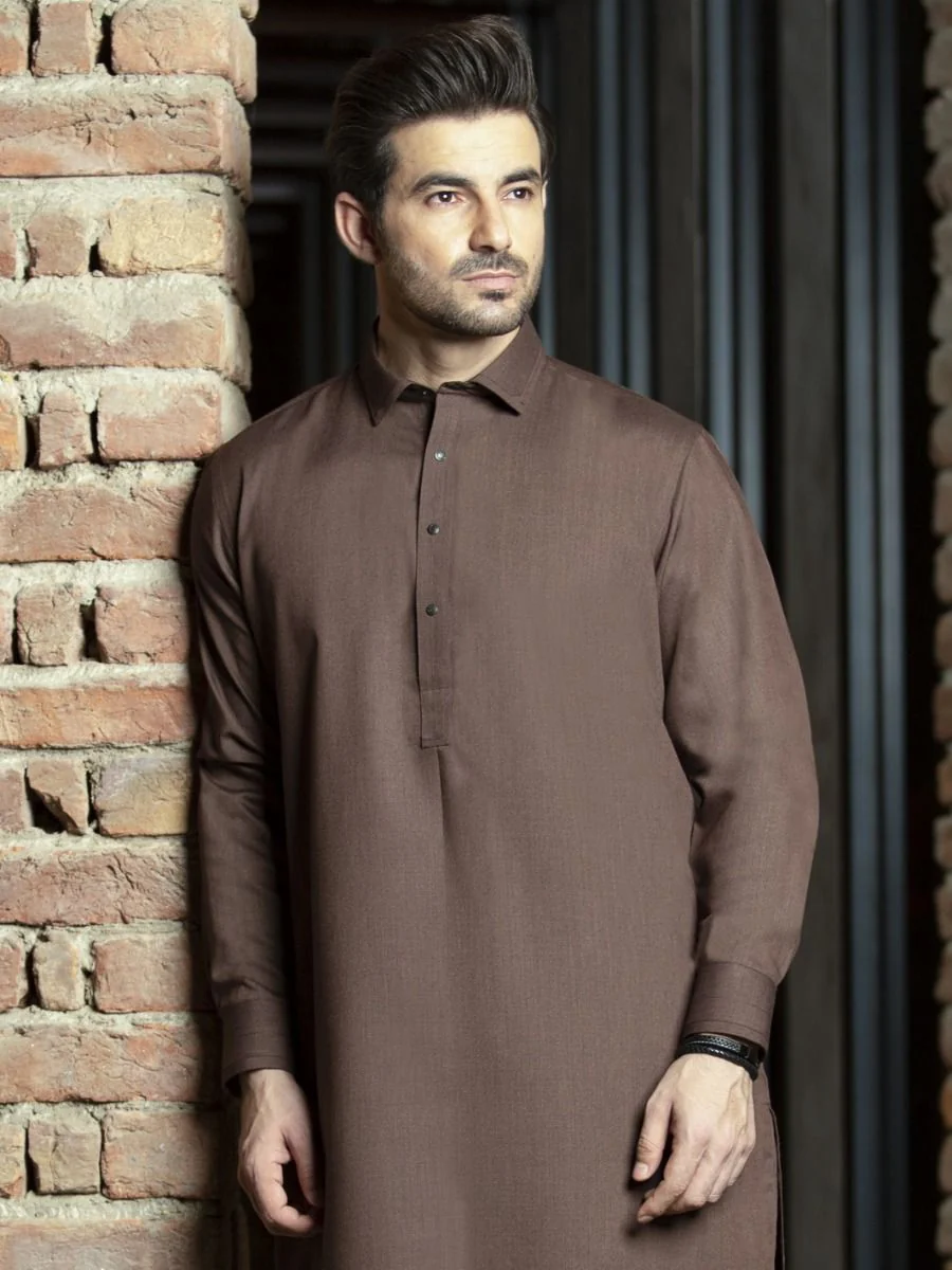 BROWN VISCOSE KAMEEZ SHALWAR | ALWA-KS-US-260/AM-912A - Image 3