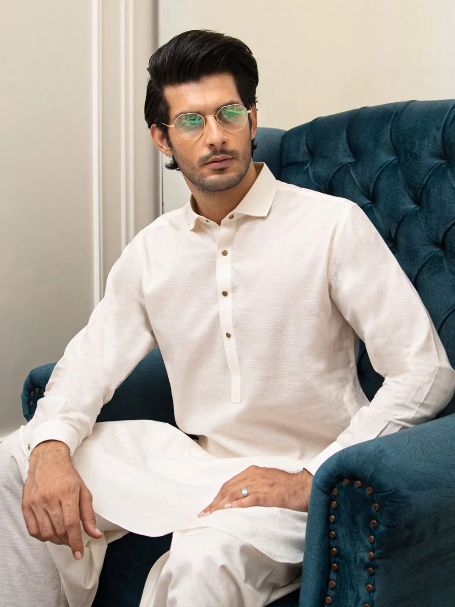 OFF WHITE COTTON KAMEEZ SHALWAR | ALWA-KS-US-268/AM-992A - Image 3