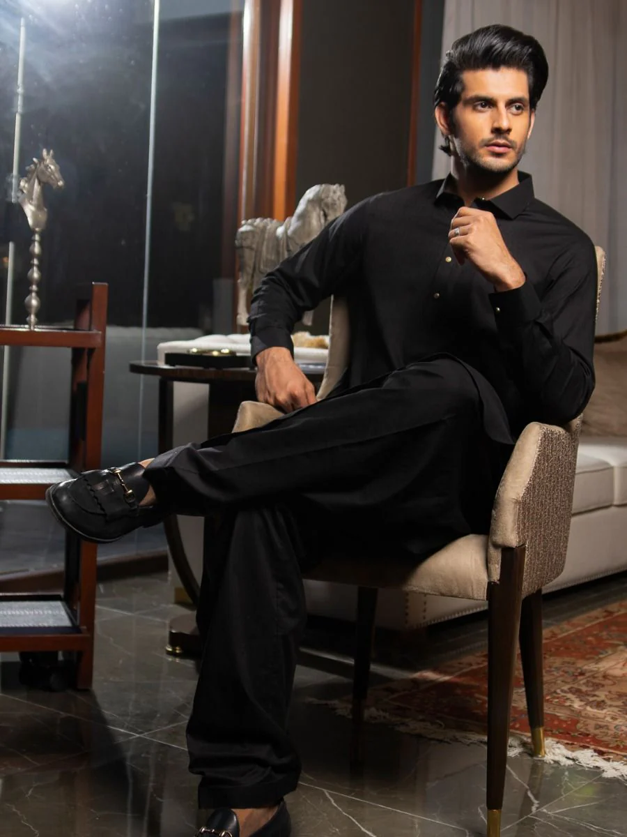 BLACK COTTON KAMEEZ SHALWAR | ALWA-KS-US-269/AM-992C - Image 3