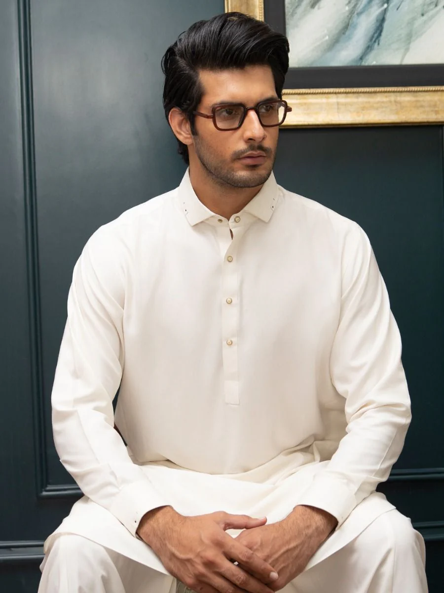 OFF WHITE VISCOSE KAMEEZ SHALWAR | ALWA-KS-US-274/AM-5010A - Image 2